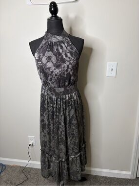 Women's sliver and black Halter Maxi Dress